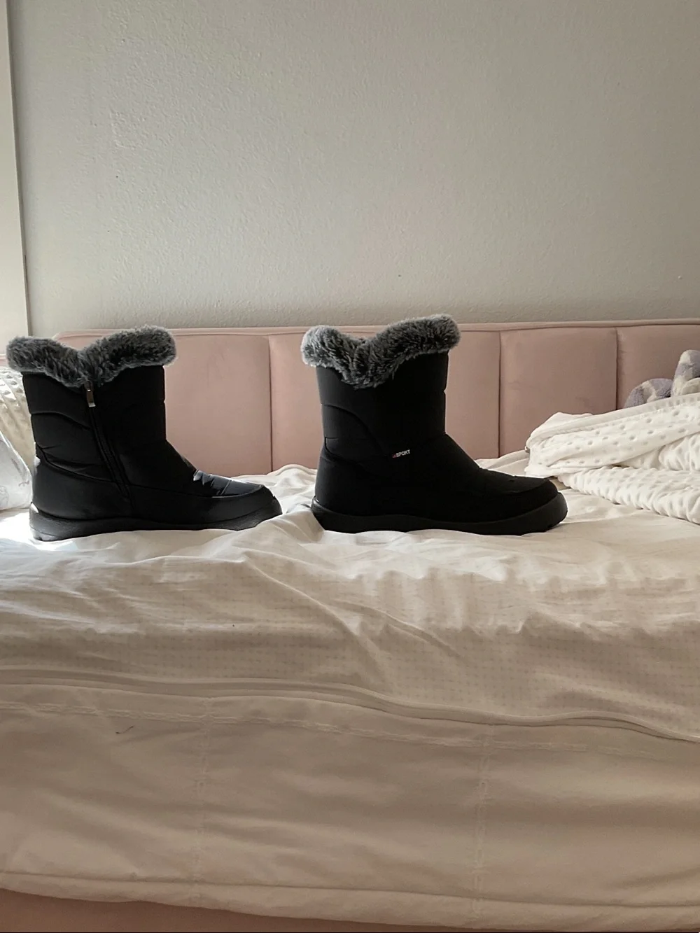 Kids Black Faux-Fur Trim Snow Boots